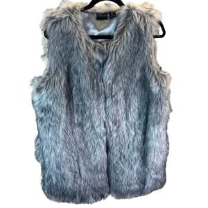 Rachel Zoe Faux Fur Vest Size Large Gray Silver Plush Luxe Open Front Vest